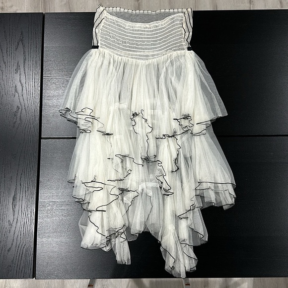 Free People Very Rare Strapless Cascading Ruffle Mesh Dress in White - Picture 8 of 15
